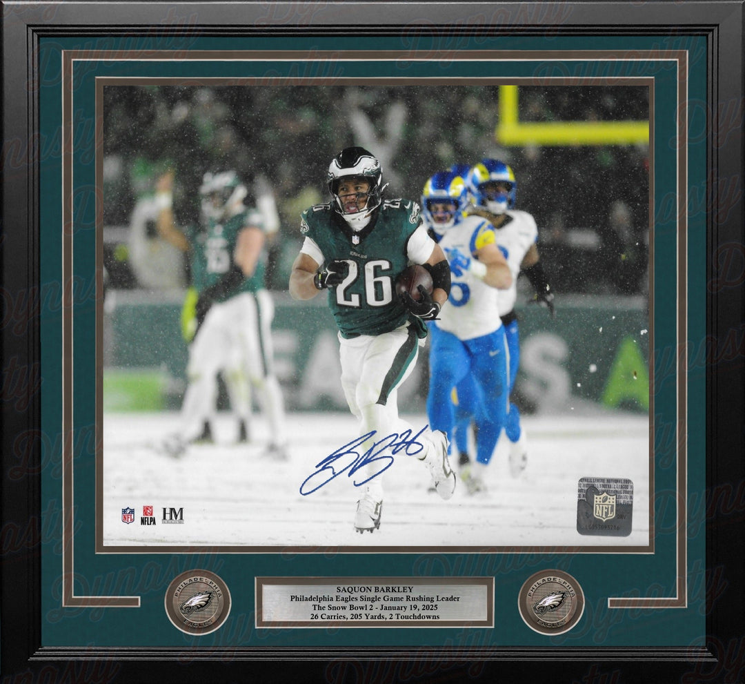 Saquon Barkley Snow Bowl Action Philadelphia Eagles Autographed 16" x 20" Framed Football Photo