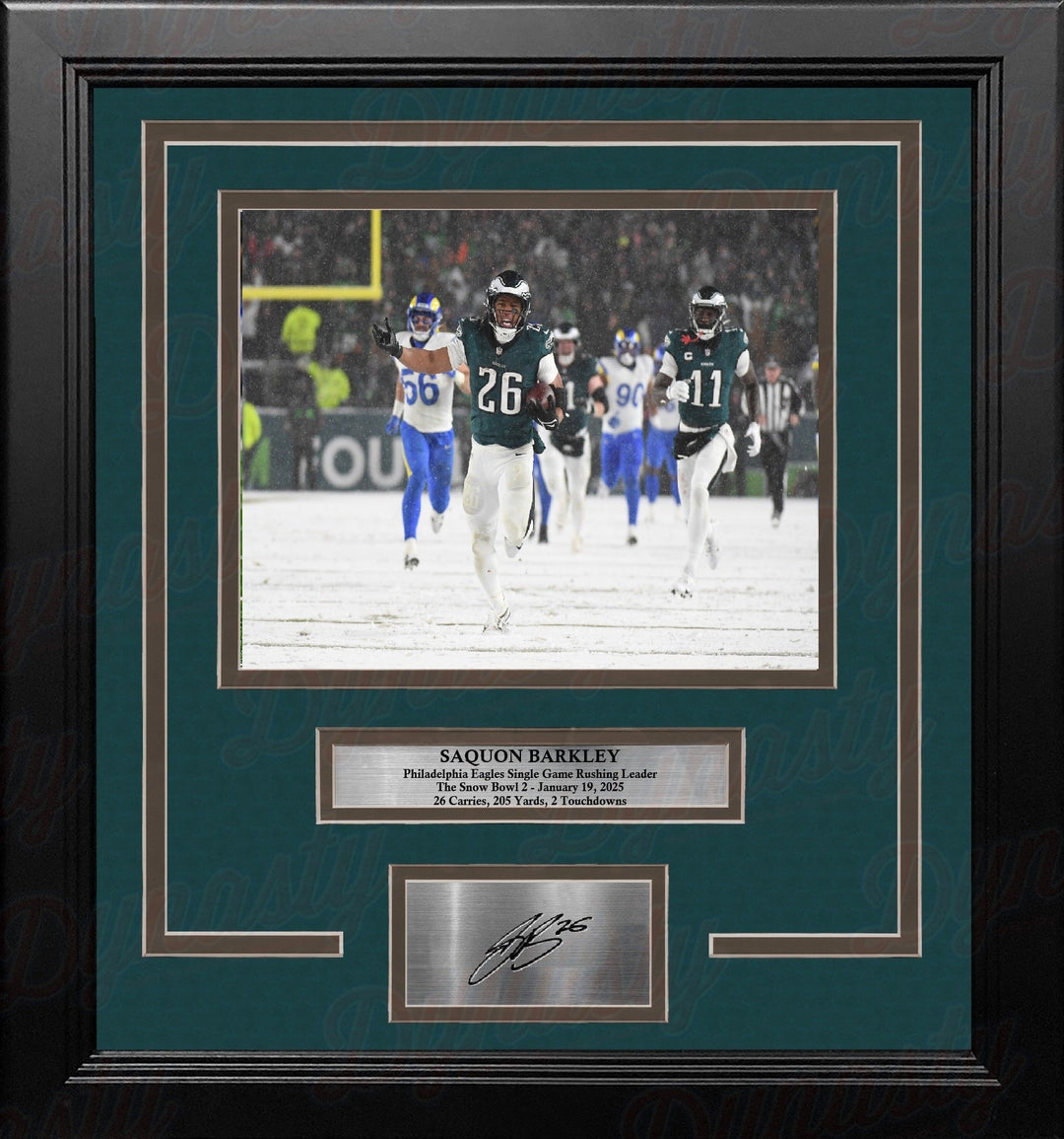 Saquon Barkley Snow Bowl Celebration Philadelphia Eagles 8x10 Framed Photo with Engraved Autograph