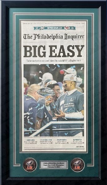 Dynasty Sports & Framing Framed Football Photos Philadelphia Eagles Super Bowl LIX Championship Trophy Framed Philadelphia Inquirer Collage