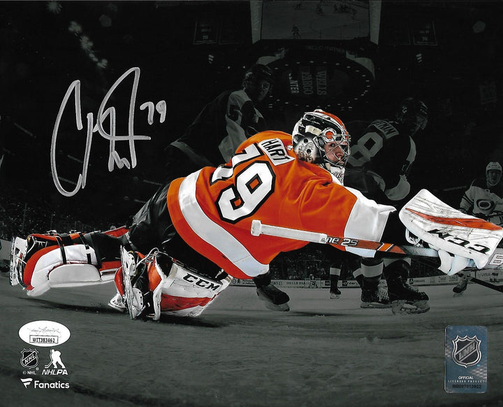 Carter Hart Blackout Philadelphia Flyers Autographed NHL Hockey Photo