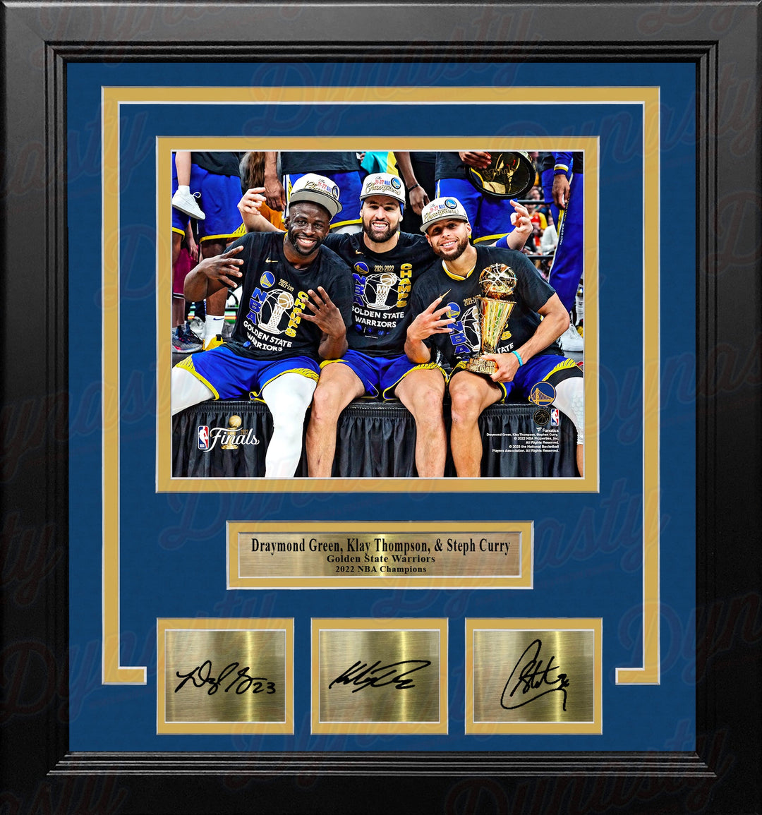 Draymond Green Klay Thompson Steph Curry Warriors Finals 8x10 Framed Photo with Engraved Autographs