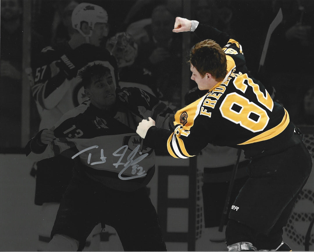 Trent Frederic Fight Boston Bruins Autographed Blackout 11" x 14" Hockey Photo