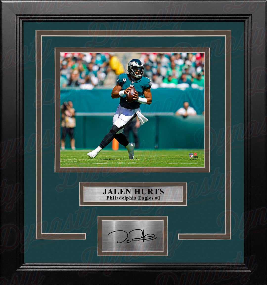 Jalen Hurts in Action Philadelphia Eagles 8" x 10" Framed Football Photo with Engraved Autograph