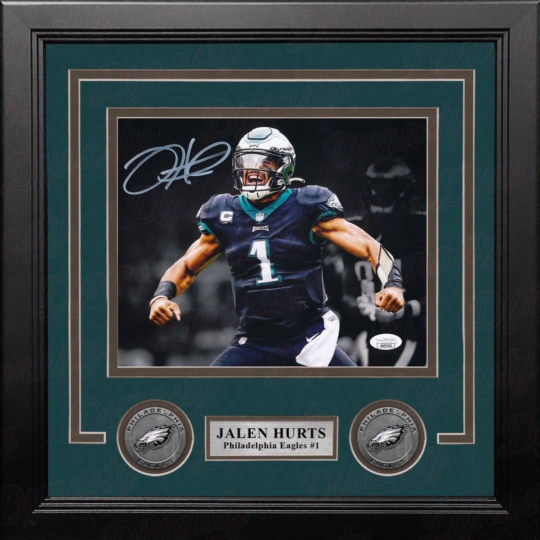 Jalen Hurts Black Flex Philadelphia Eagles Autographed 8" x 10" Framed Football Blackout Photo