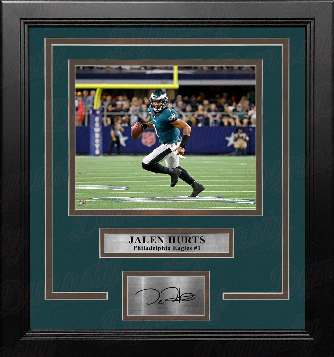 Jalen Hurts Running Action Philadelphia Eagles 11x14 Framed Football Photo with Engraved Autograph