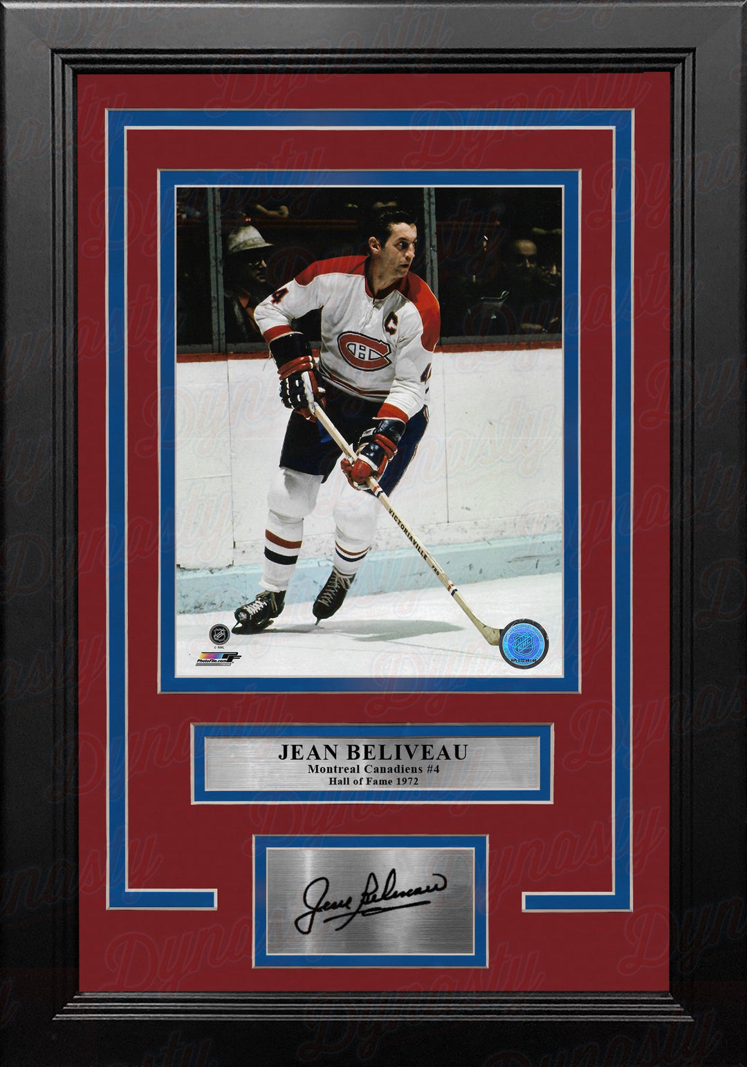 Jean Beliveau in Action Montreal Canadiens 8" x 10" Framed Hockey Photo with Engraved Autograph