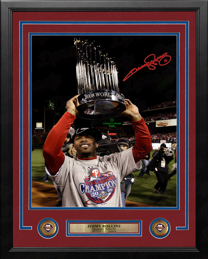 Jimmy Rollins 2008 World Series Trophy Autographed Philadelphia Phillies Framed Photo - PSA/DNA
