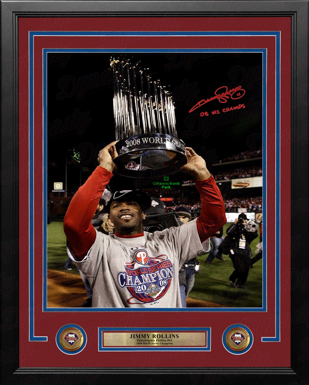 Jimmy Rollins 2008 World Series Trophy Autographed Philadelphia Phillies Framed Photo - PSA/DNA