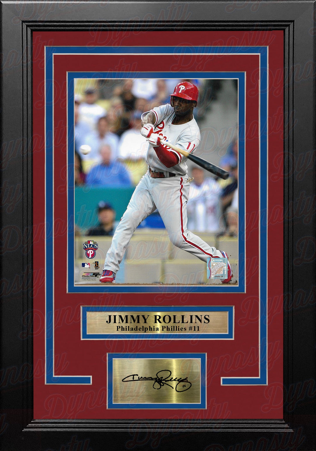 Jimmy Rollins in Action Philadelphia Phillies 8x10 Framed Photo with Engraved Autograph