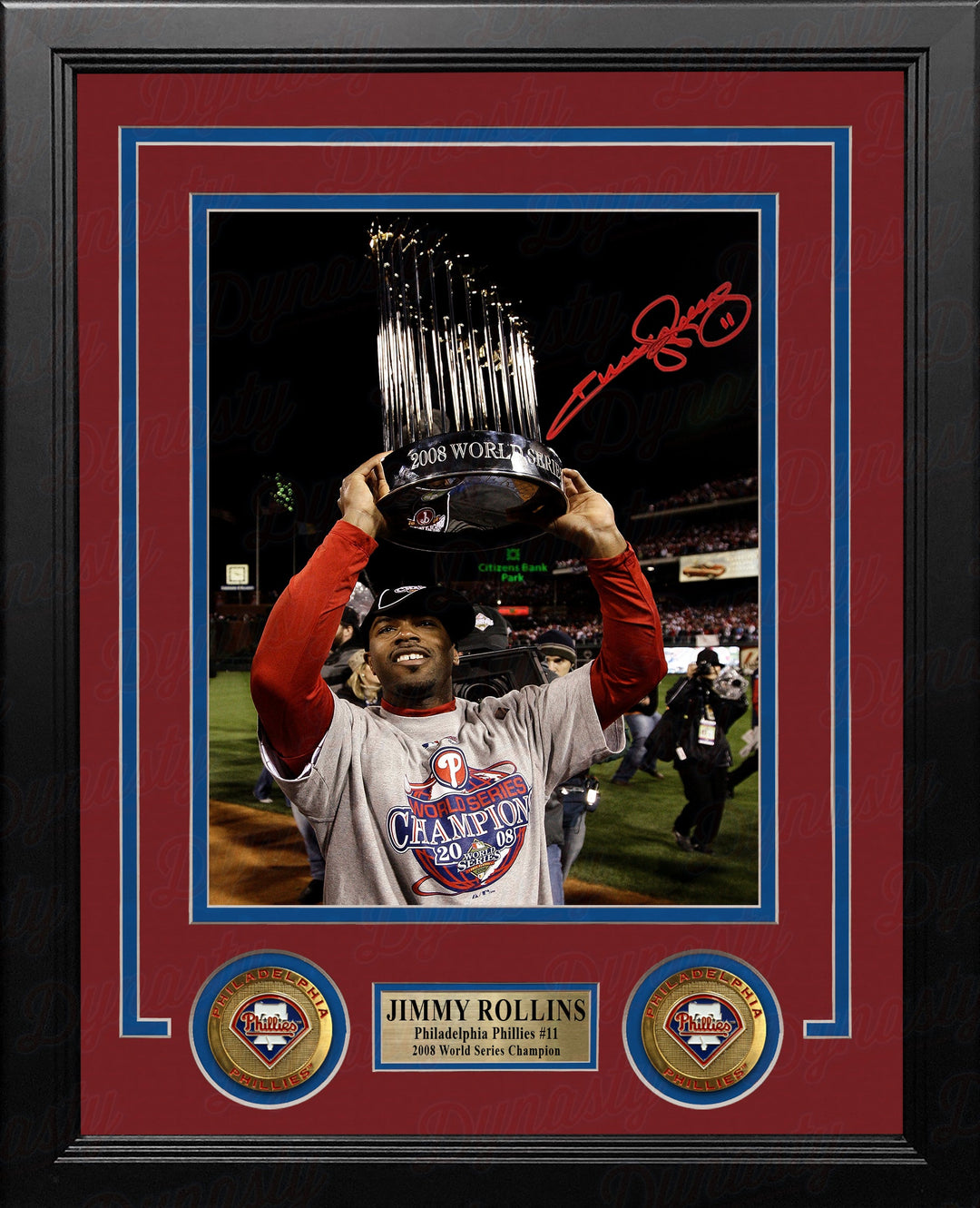 Jimmy Rollins 2008 World Series Trophy Autographed Philadelphia Phillies Framed Photo - PSA/DNA