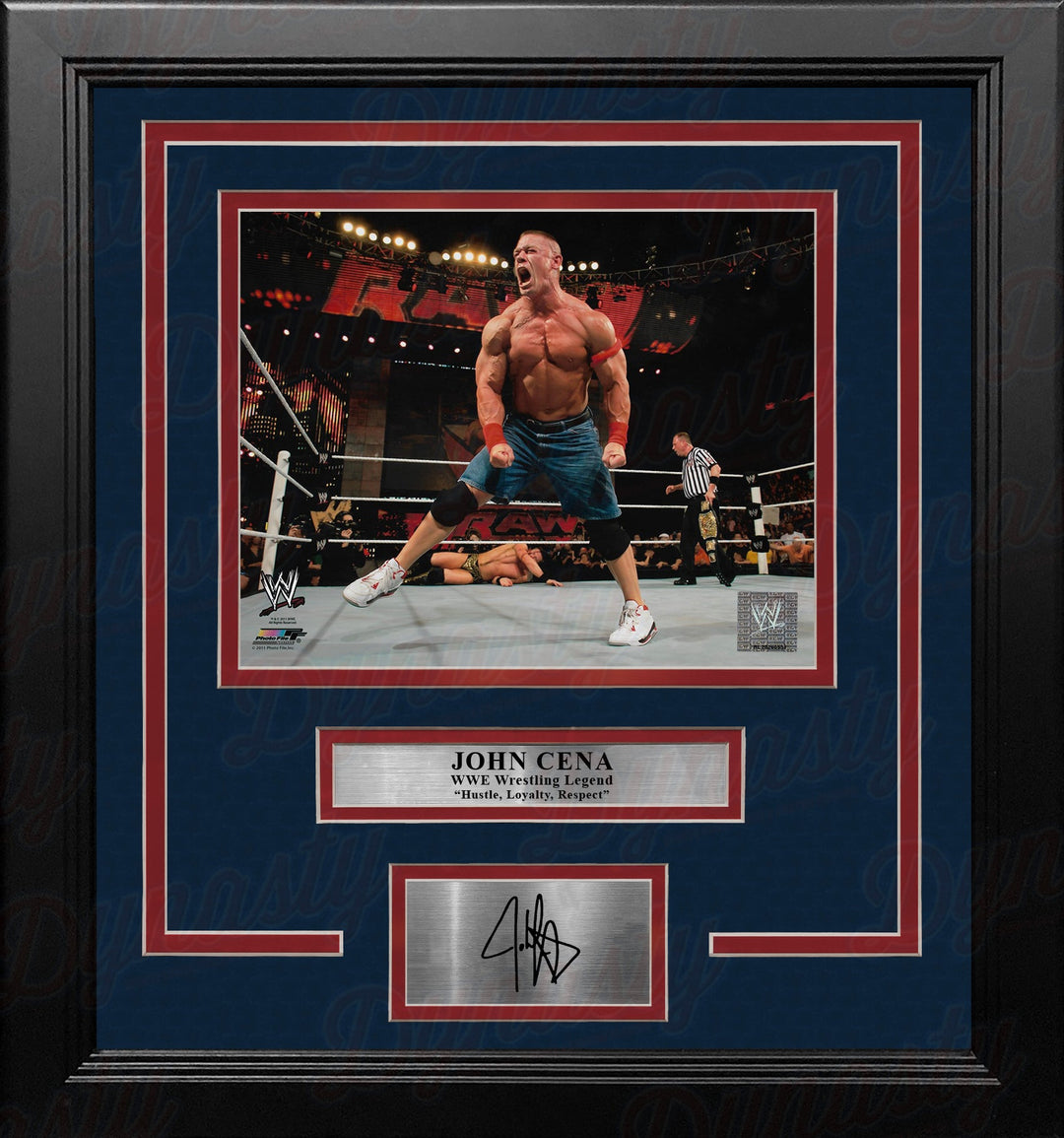 John Cena Celebrating in the Ring 8" x 10" Framed WWE Wrestling Photo with Engraved Autograph