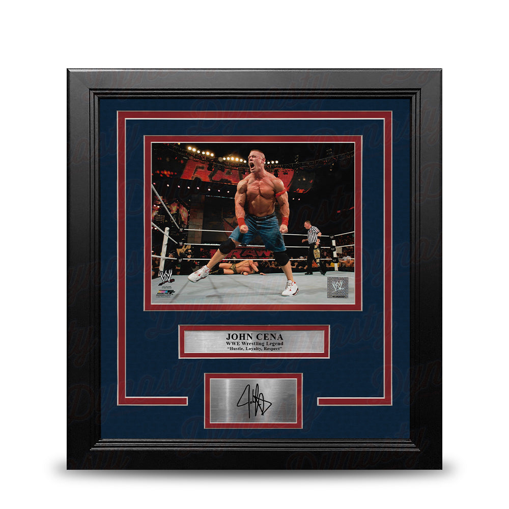 John Cena Celebrating in the Ring 8" x 10" Framed WWE Wrestling Photo with Engraved Autograph