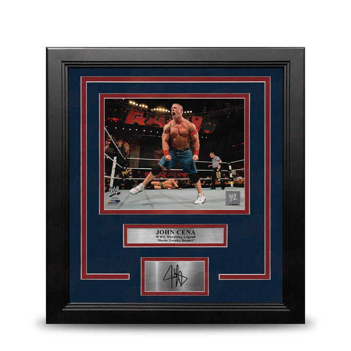 John Cena Celebrating in the Ring 8" x 10" Framed WWE Wrestling Photo with Engraved Autograph