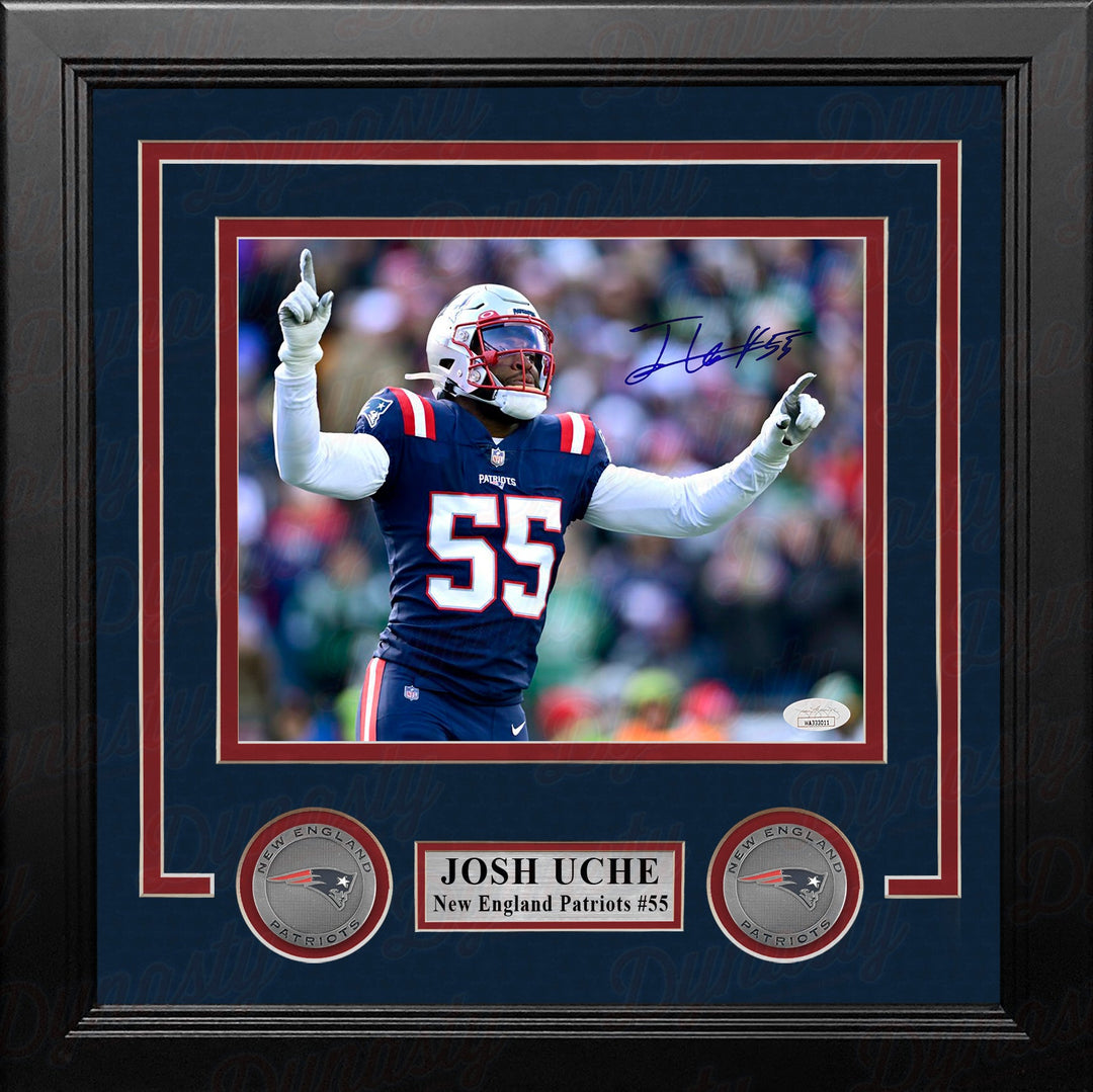 Josh Uche in Action New England Patriots Autographed 8" x 10" Framed Football Photo