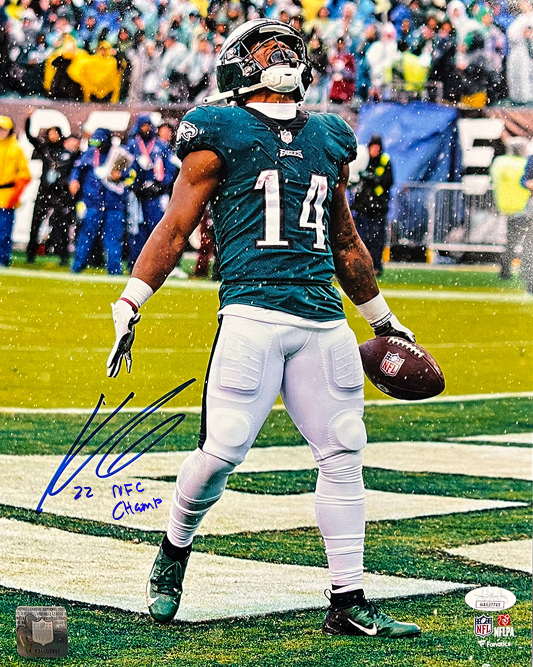 Kenneth Gainwell Touchdown Celebration Philadelphia Eagles Autographed Football Photo