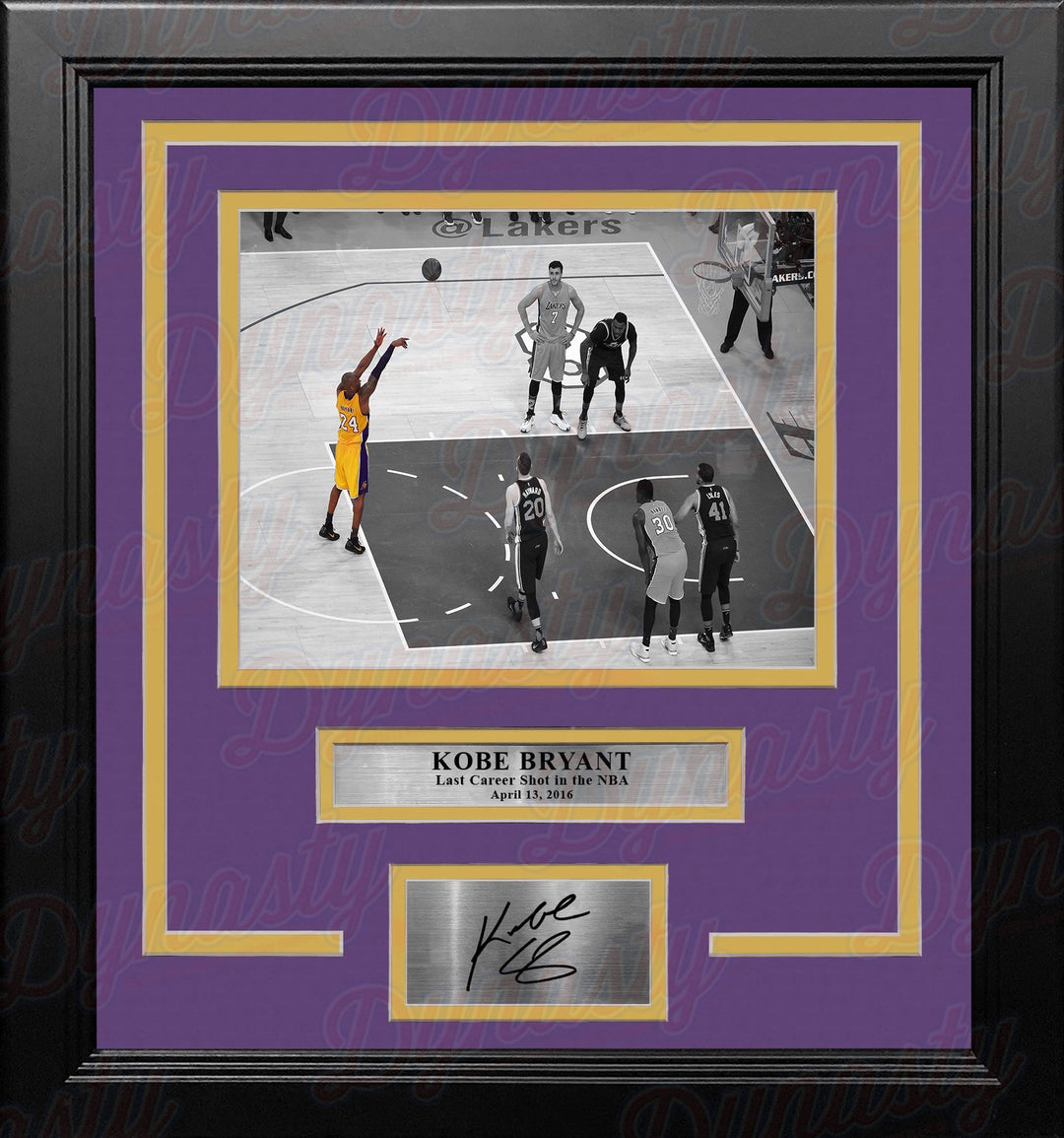 Kobe Bryant's Last Career Shot Los Angeles Lakers Framed Basketball Photo with Engraved Autograph