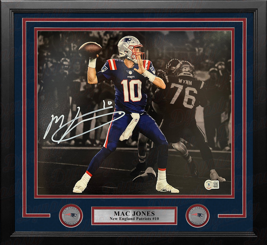 Mac Jones Blackout Action New England Patriots Autographed 11" x 14" Framed Football Photo