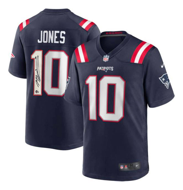 Mac Jones New England Patriots Autographed Navy Blue Nike Game Jersey
