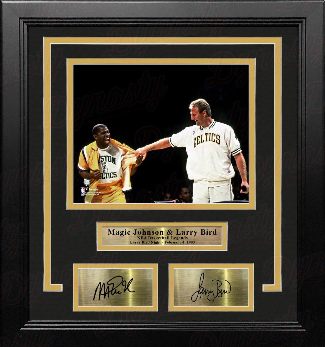 Magic Johnson & Larry Bird Number Retirement Night 8x10 Framed Basketball Photo Engraved Autographs