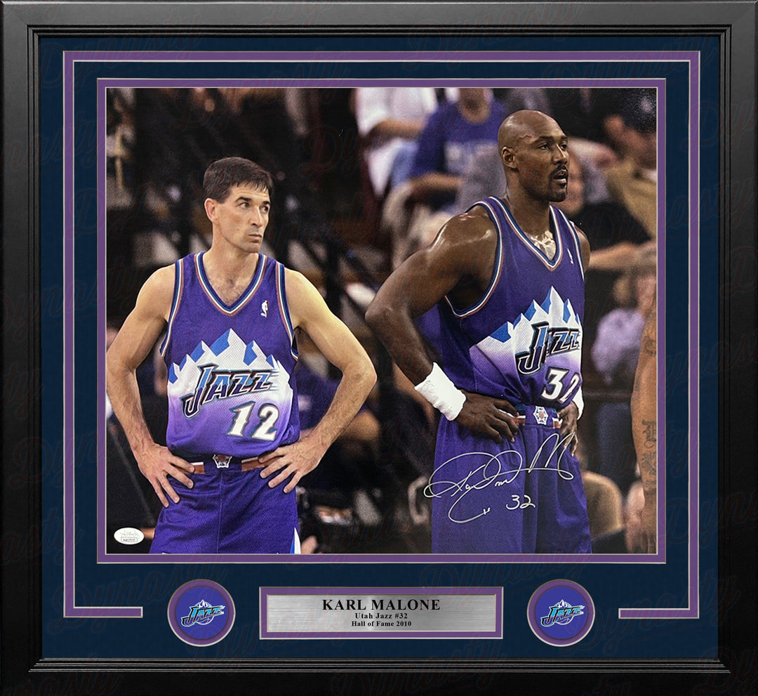 Karl Malone with Stockton Utah Jazz Autographed 16" x 20" Framed Basketball Photo