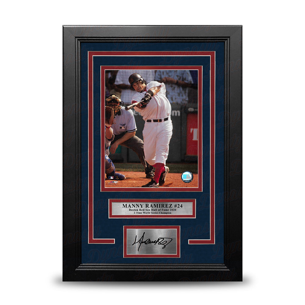 Manny Ramirez Swinging Action Boston Red Sox 8" x 10" Framed Baseball Photo with Engraved Autograph