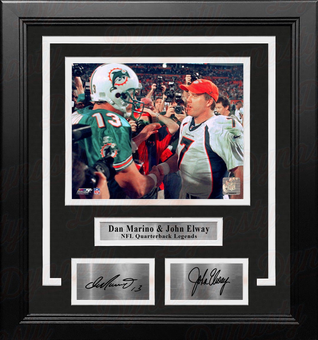Dan Marino & John Elway 8x10 Framed Quarterback Legends Football Photo with Engraved Autographs