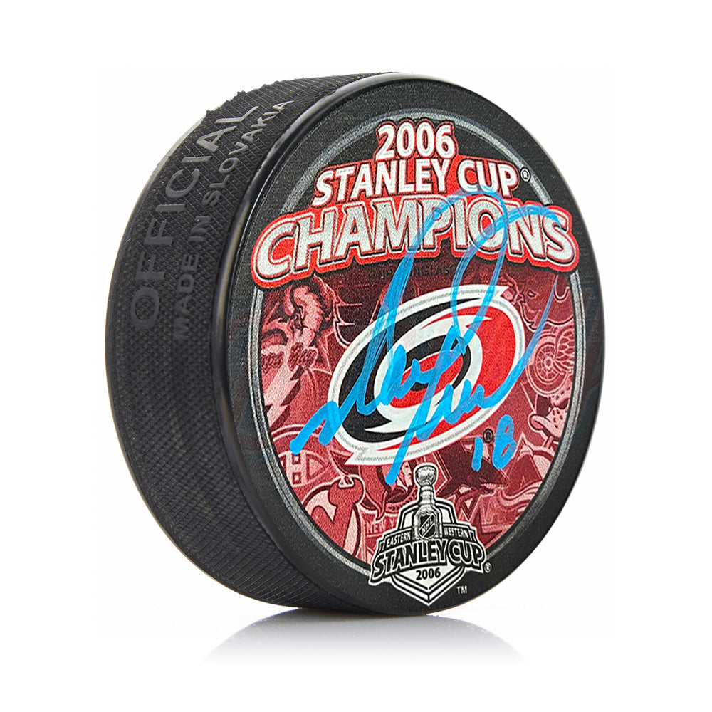Mark Recchi Carolina Hurricanes 2006 Stanley Cup Champions Autographed Hockey Logo Puck