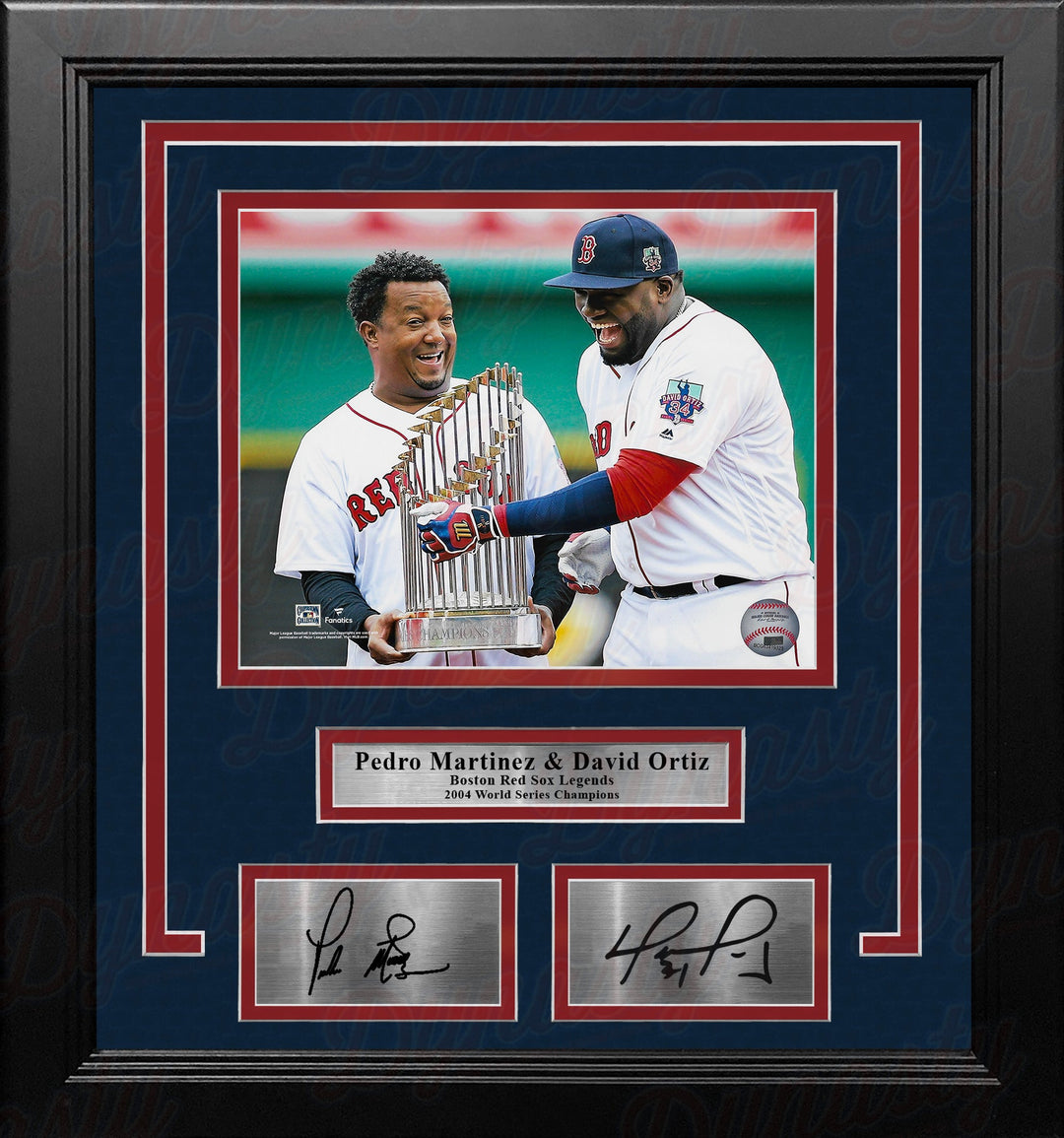 Pedro Martinez & David Ortiz Trophy Boston Red Sox 8x10 Framed Photo with Engraved Autographs