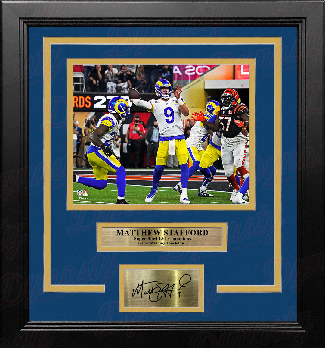 Matthew Stafford Game-Winning TD Super Bowl LVI LA Rams 8x10 Framed Photo with Engraved Autograph