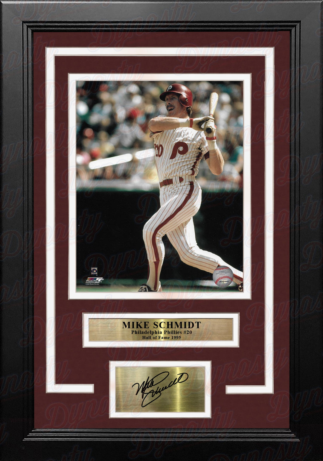 Mike Schmidt Swinging at the Plate Philadelphia Phillies 8x10 Framed Photo with Engraved Autograph