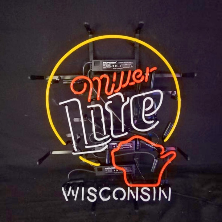 Neon Signs Land Neon Signs Miller Lite &Wisconsin State Neon Signs