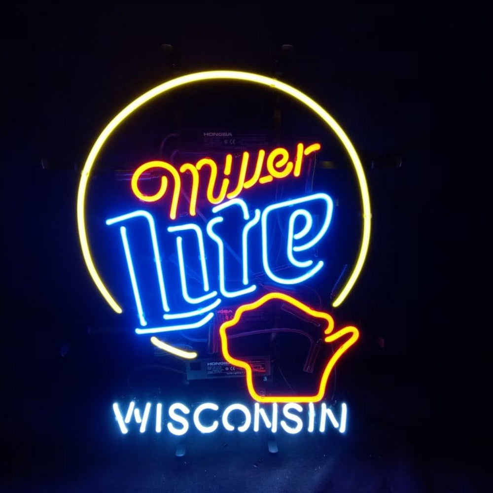 Neon Signs Land Neon Signs Miller Lite &Wisconsin State Neon Signs