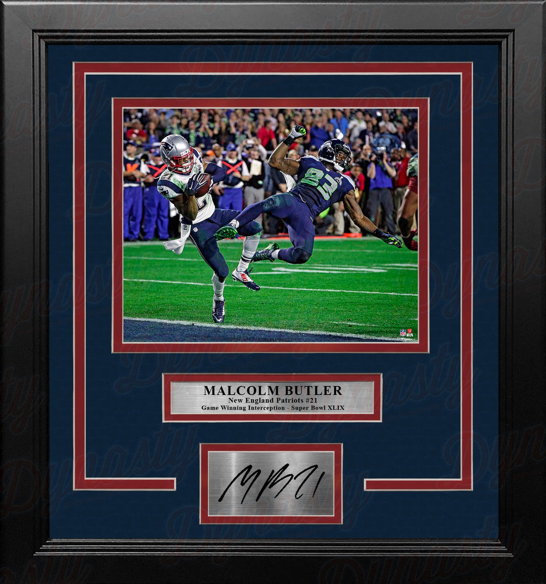 Malcolm Butler Super Bowl Interception New England Patriots 8x10 Framed Photo and Engraved Autograph