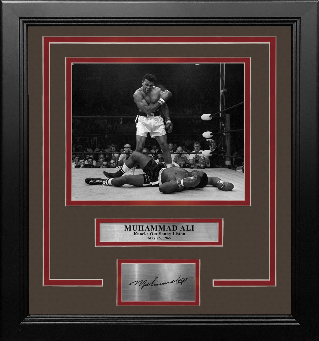 Muhammad Ali Knocks Out Sonny Liston Framed Boxing Photo with Engraved Autograph