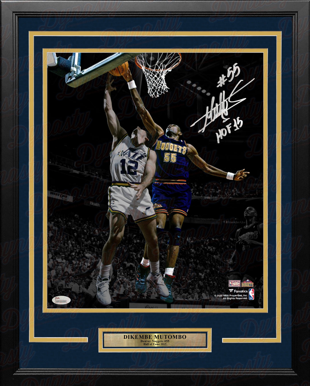 Dikembe Mutombo Denver Nuggets Autographed 11x14 Framed Photo Inscribed Hall of Fame: Silver Ink