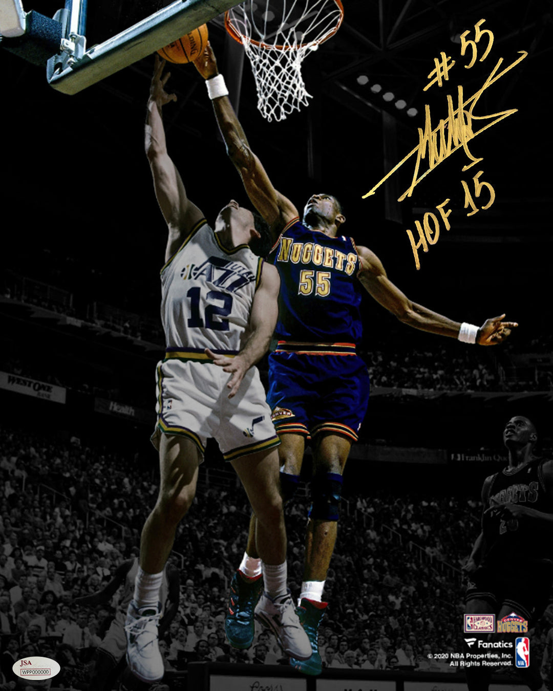Dikembe Mutombo Denver Nuggets Autographed 16x20 Basketball Photo Inscribed Hall of Fame: Gold Ink