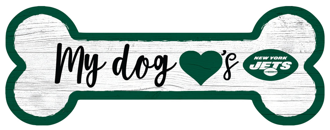 New York Jets Football Dog Bone White Wooden Sign