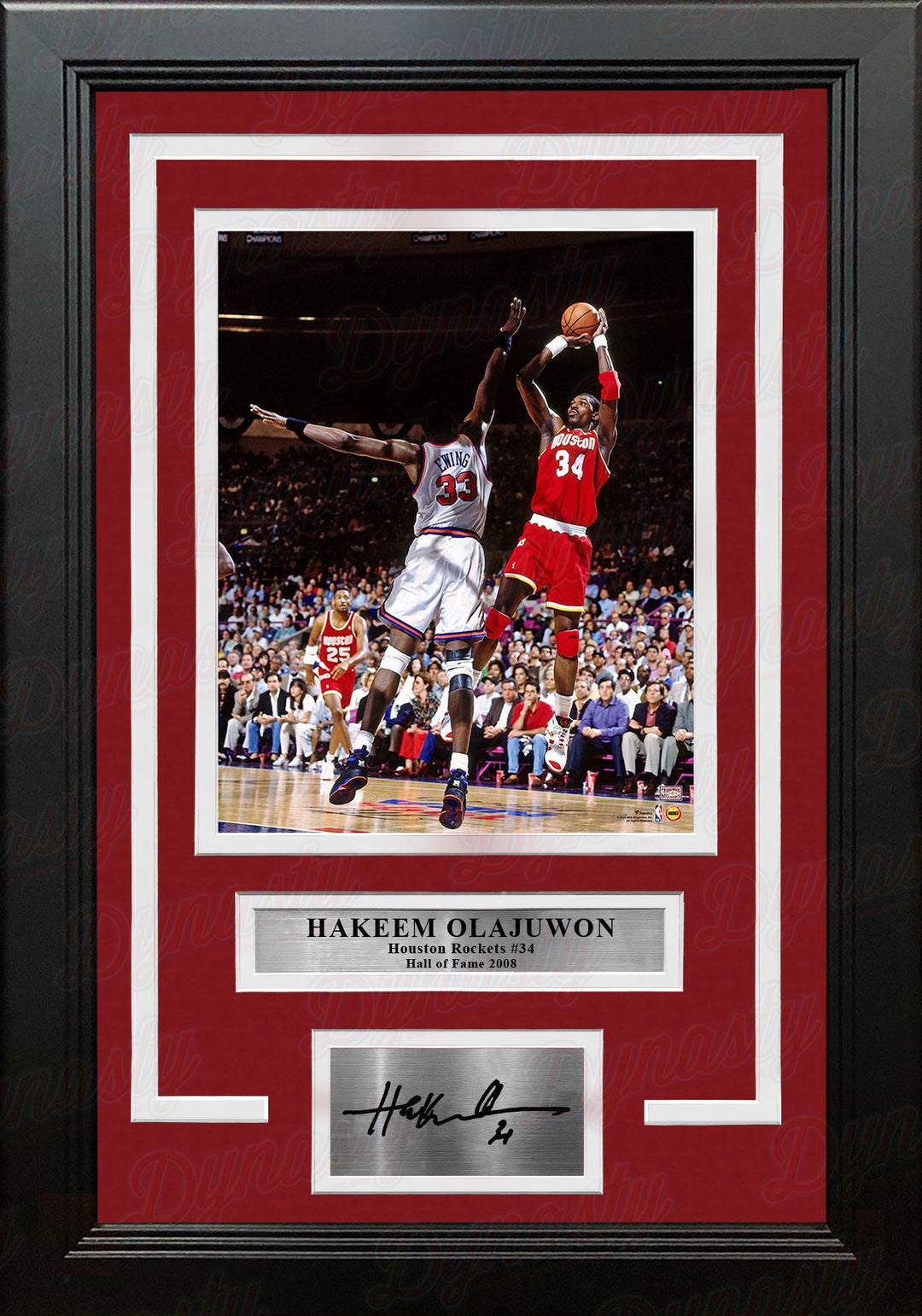Hakeem Olajuwon in Action Houston Rockets 8" x 10" Framed Basketball Photo with Engraved Autograph