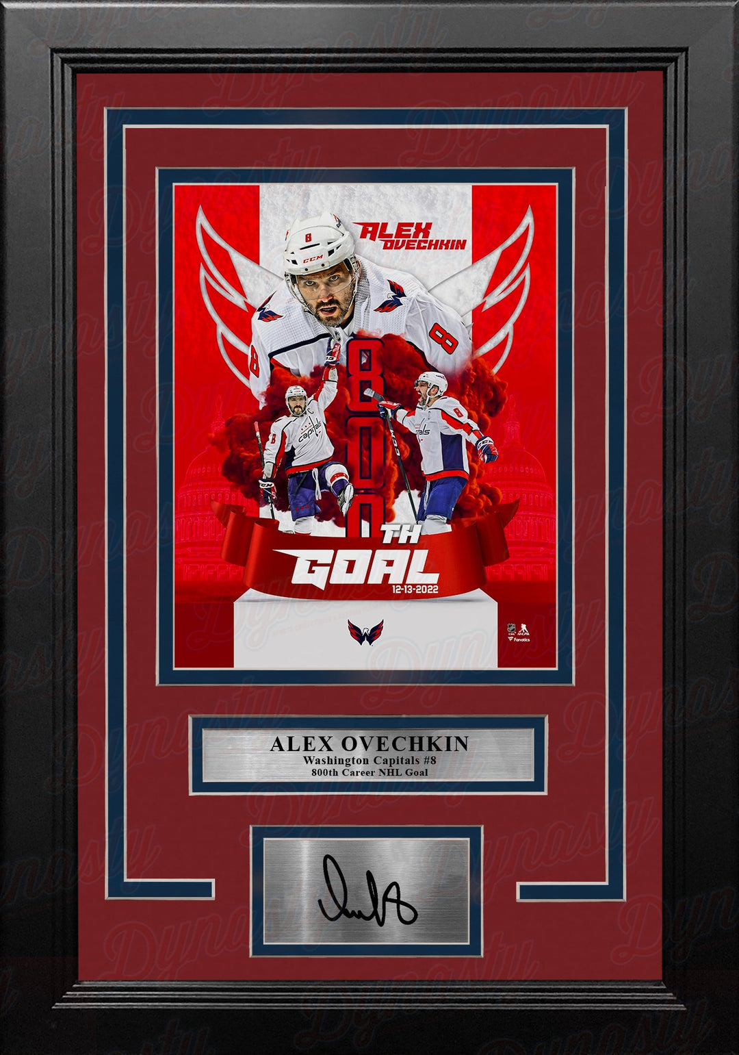 Alex Ovechkin Washington Capitals 800th Career Goal 8x10 Framed Hockey Photo with Engraved Autograph