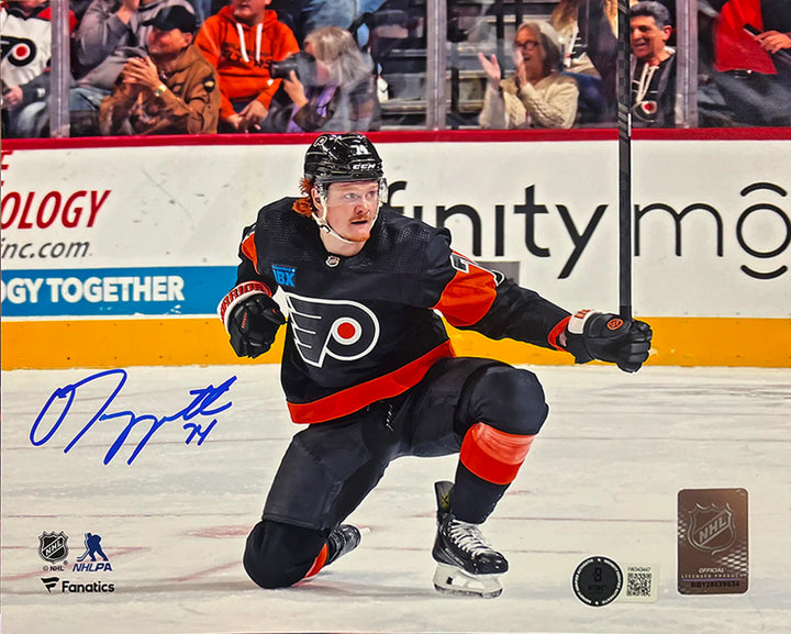 Owen Tippett Knee Celebration Philadelphia Flyers Autographed 11" x 14" Hockey Photo