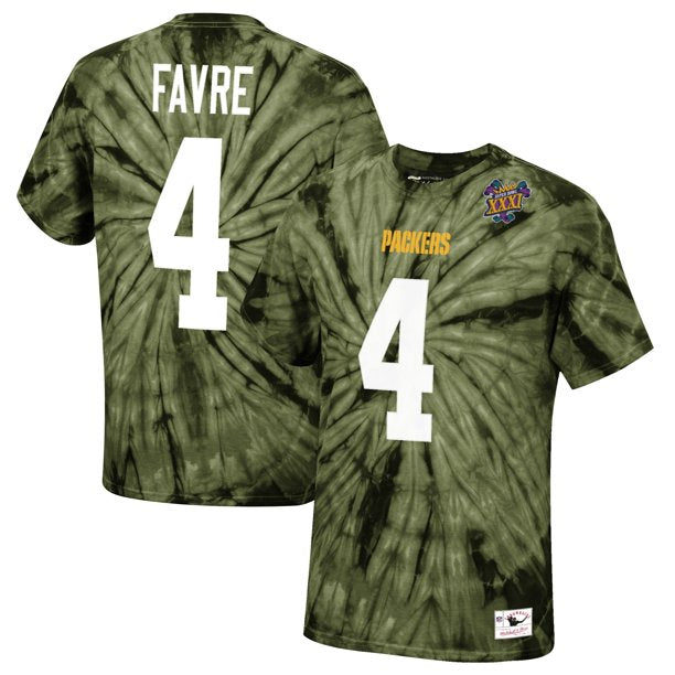 Brett Favre Green Bay Packers Mitchell & Ness Tie-Dye Retired Player Name & Number T-Shirt