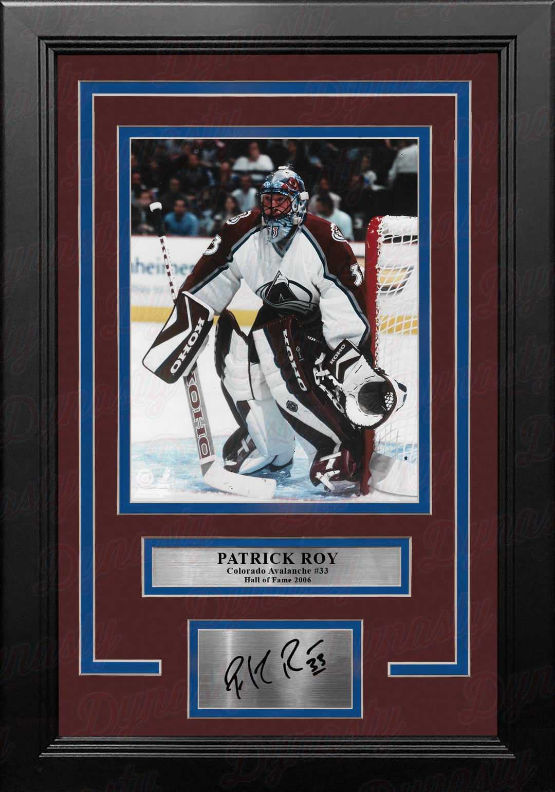 Patrick Roy in Net Colorado Avalanche 8" x 10" Framed Hockey Photo with Engraved Autograph