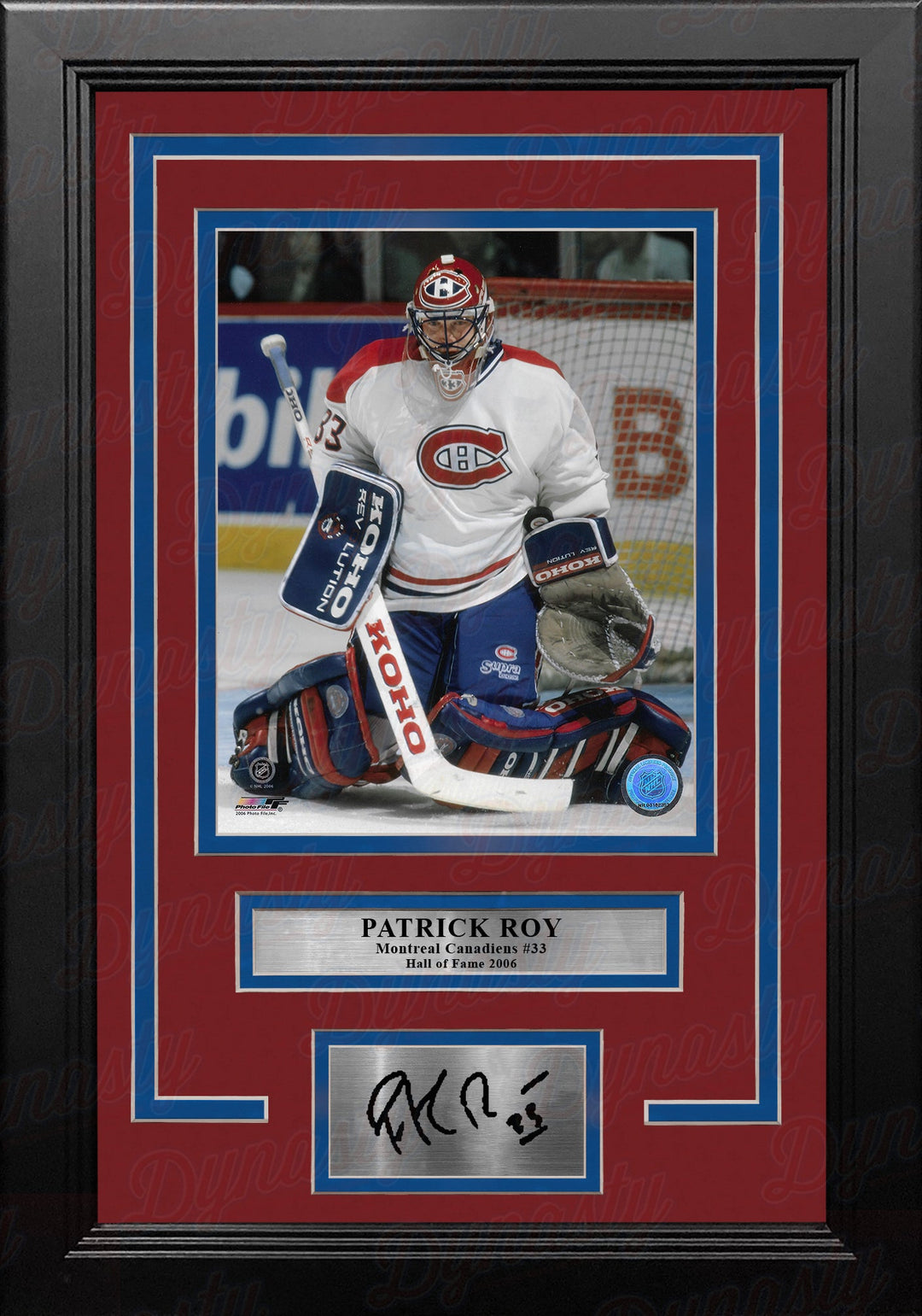 Patrick Roy in Action Montreal Canadiens 8" x 10" Framed Hockey Photo with Engraved Autograph