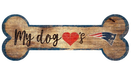 New England Patriots Football Dog Bone Wooden Sign