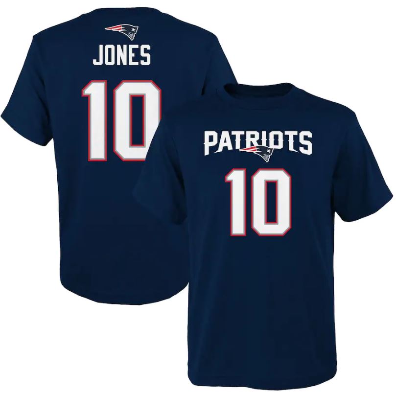Mac Jones New England Patriots Youth Mainliner Player Name & Number T-Shirt - Navy
