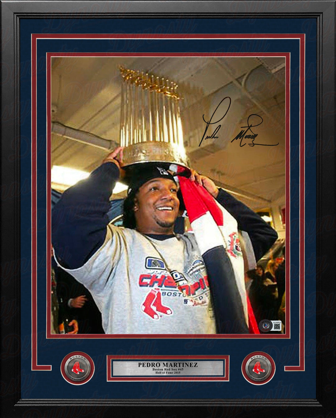 Pedro Martinez 2004 World Series Trophy Boston Red Sox Autographed 11" x 14" Framed Photo