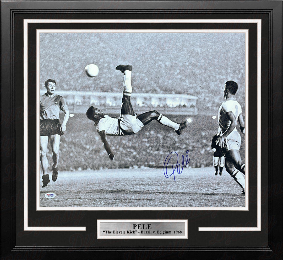 Pele Bicycle Kick, Brazil v. Belgium Autographed Soccer 16" x 20" Framed and Matted Photo
