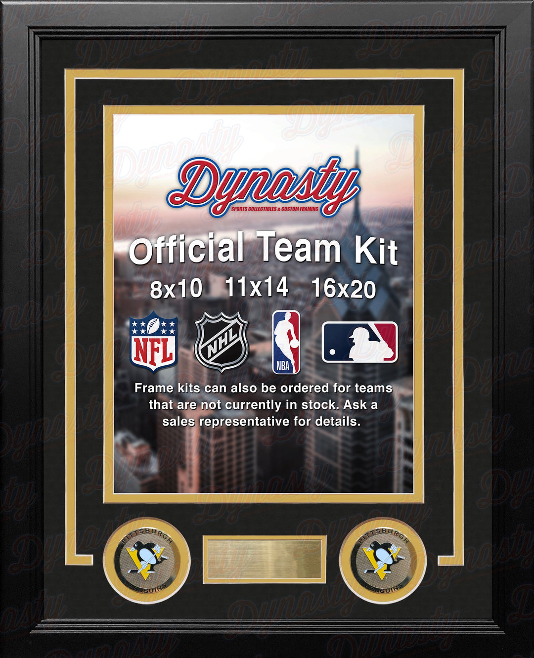 NHL Hockey Photo Picture Frame Kit - Pittsburgh Penguins (Black Matting, Yellow Trim)