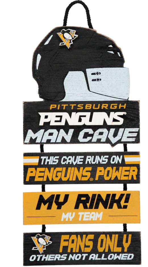 Pittsburgh Penguins Wooden Helmet Man Cave Dangle Sign