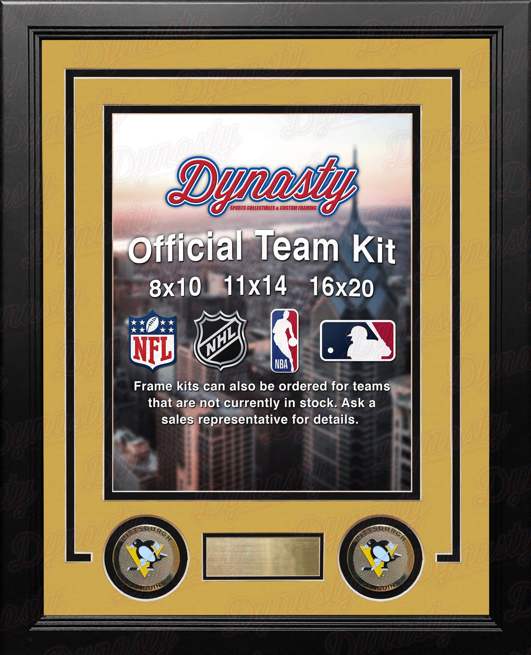 NHL Hockey Photo Picture Frame Kit - Pittsburgh Penguins (Yellow Matting, Black Trim)